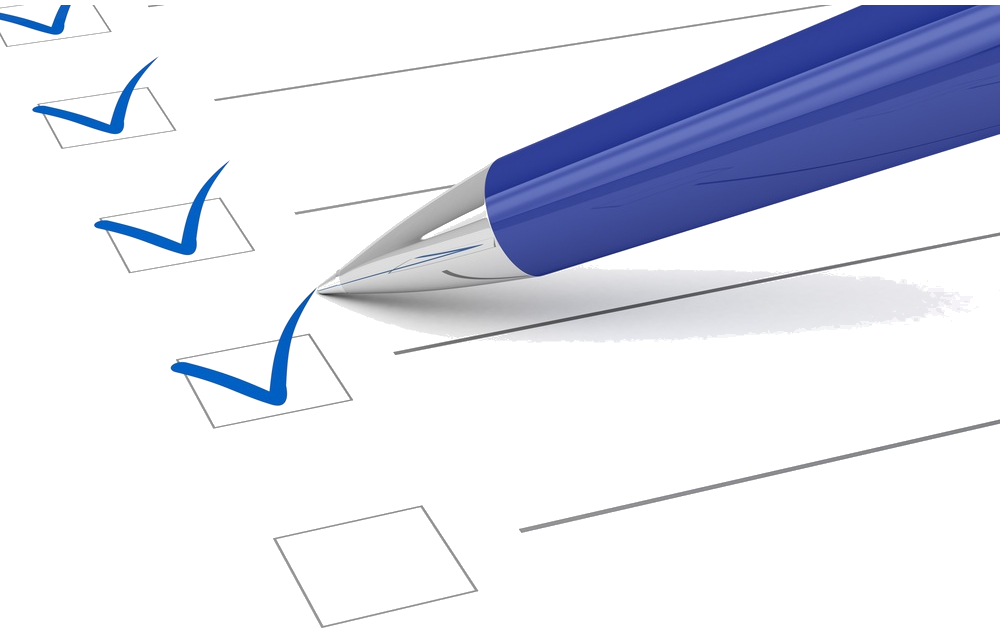 Un bolígrafo azul marca una casilla en una hoja blanca, con casillas adicionales sin marcar visibles. La imagen es un gráfico digital que enfatiza el acto de marcar tareas o elementos.