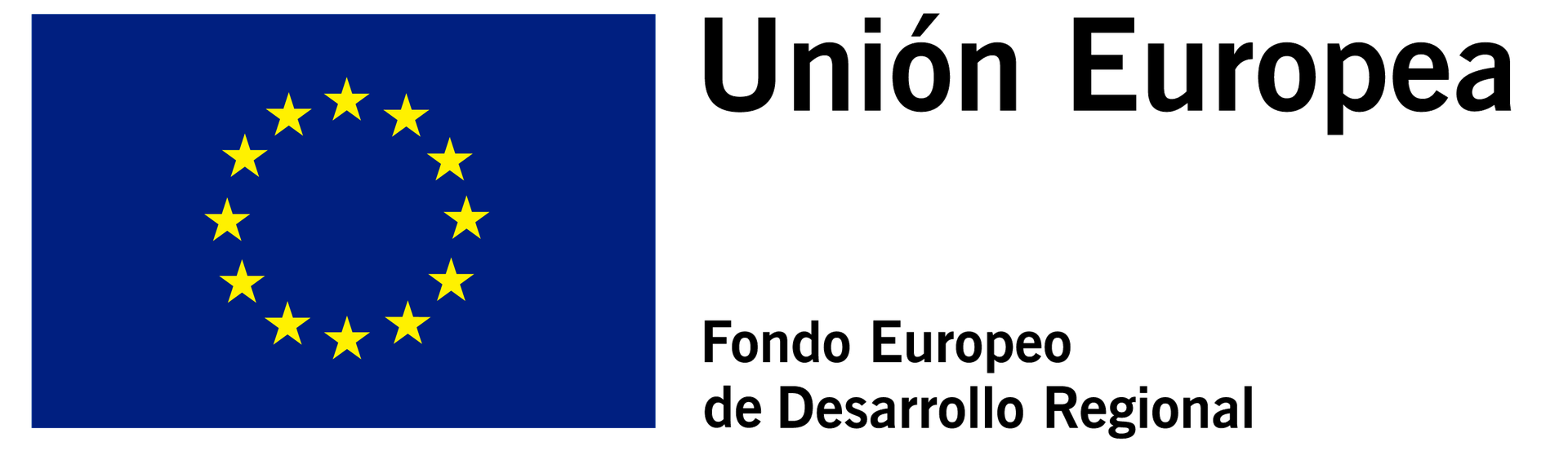 Fotografía de la bandera de la UE con 12 estrellas amarillas sobre fondo azul, junto al texto en español: &#34;Unión Europea&#34;, &#34;Fondo Europeo de Desarrollo Regional&#34;.