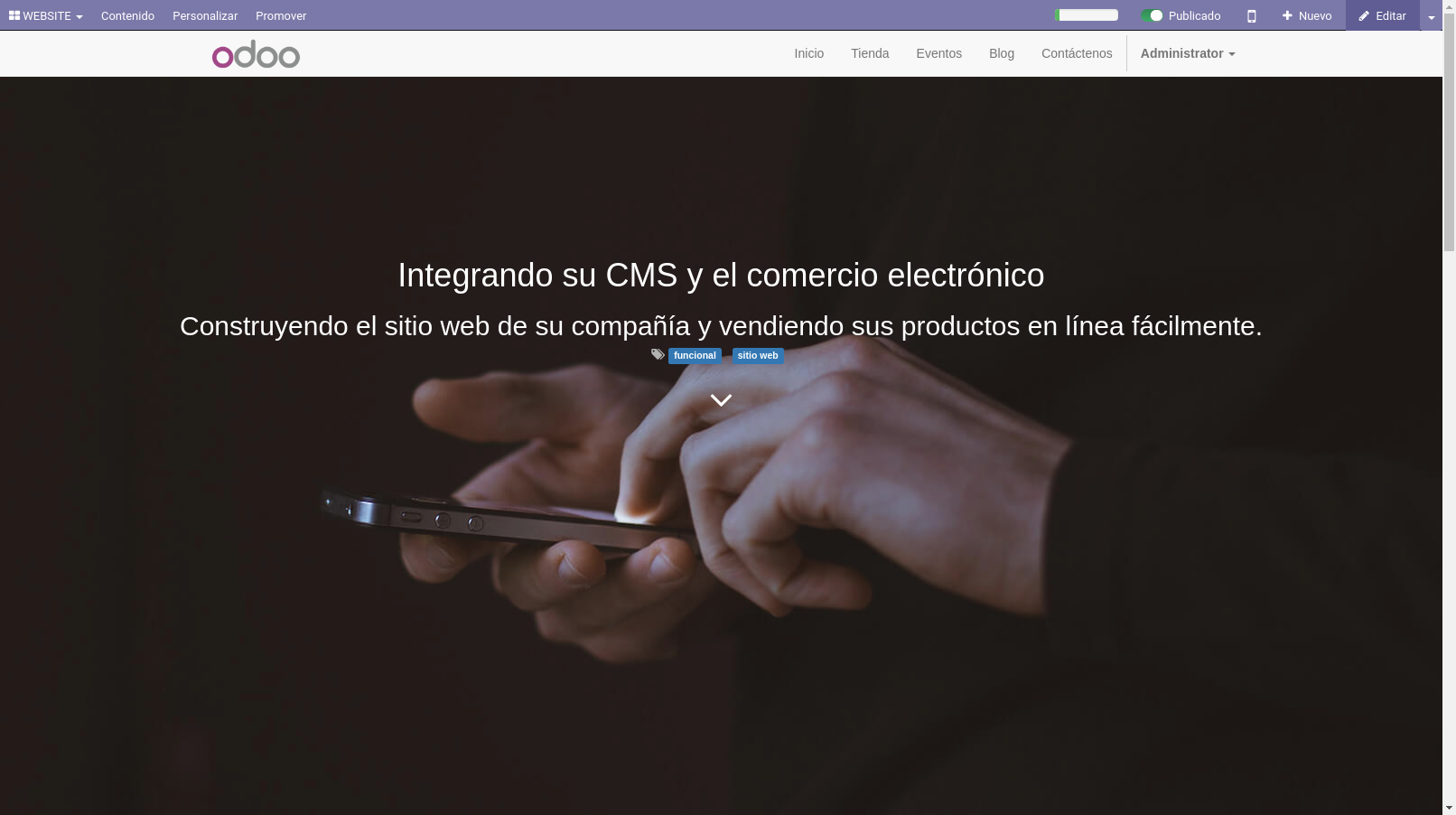 Una captura de pantalla mostrando una entrada de blog de Odoo.